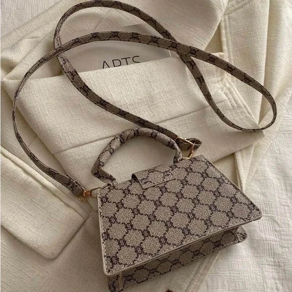 Designer Logo gg Beige brown Patterned mini handbag looks like gucci BRAND NEW - Picture 6 of 13